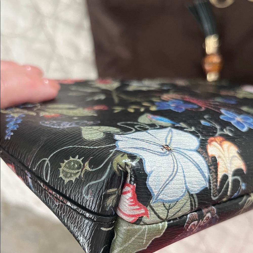Gucci Black Leather Floral Multicolor Botanical Print Clutch - Picture 8 of 13
